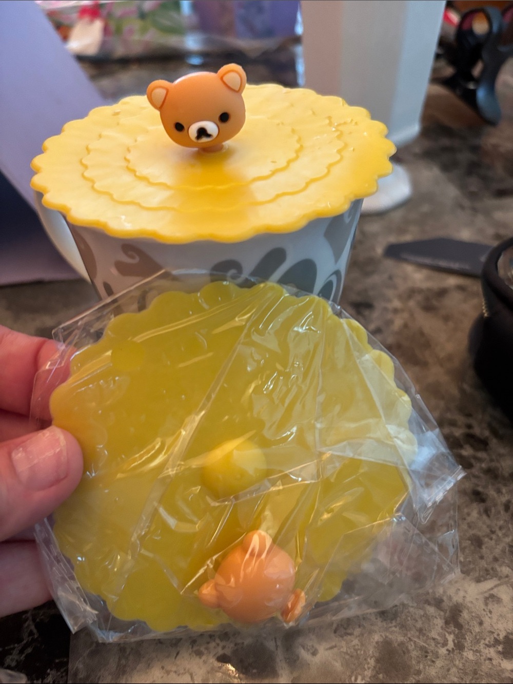 Set of 2 Cute Yellow Bear Silicone Cup Lid